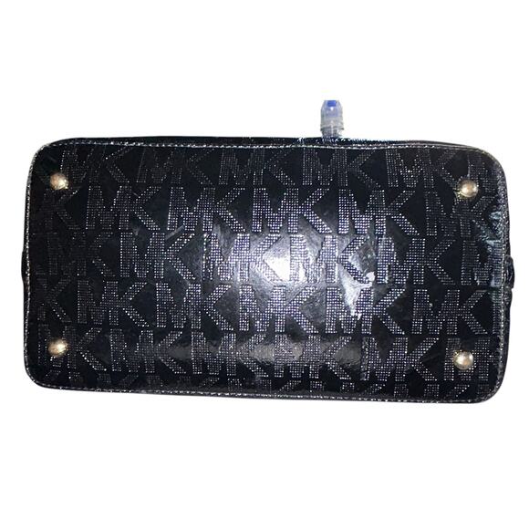 Michael Kors Jet Set Leather Mirror Metallic Signature Black Tote Large - Picture 5 of 11